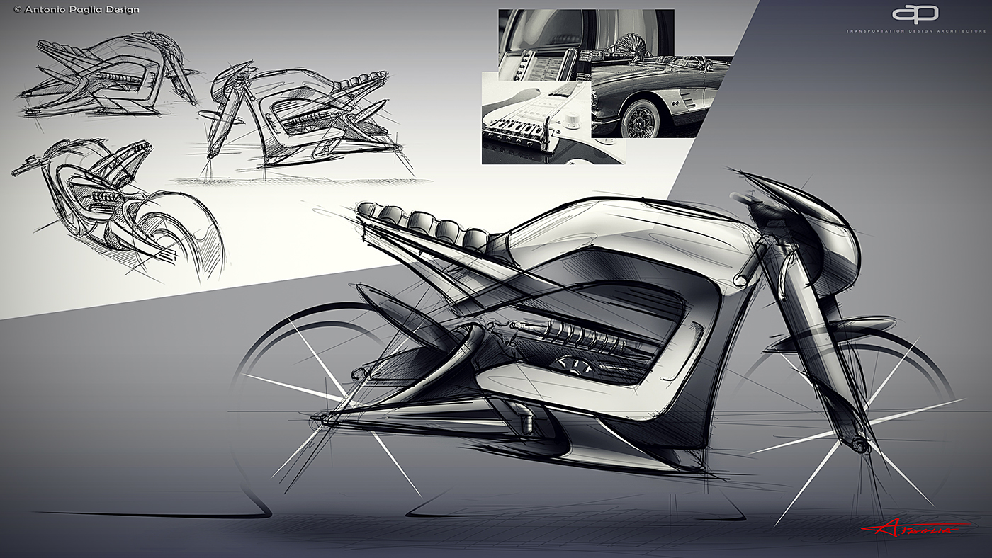 Retro style，Future design，motorcycle，locomotive，conceptual design，